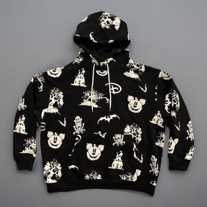 Disney Parks Halloween Hoodie Sz XXL Black Pullover Glow in the Dark AOP Rare